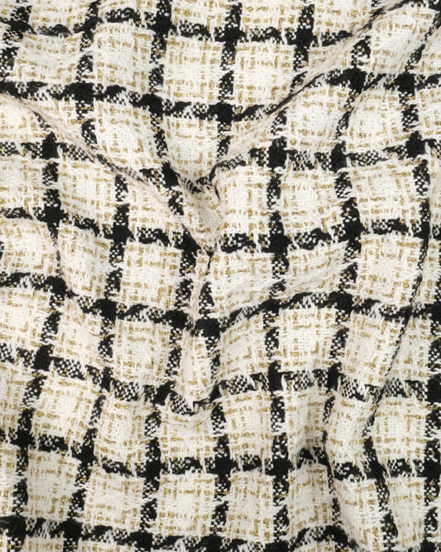 Tissu Tweed Bouclettes Ecru Carreaux - Maison Klem